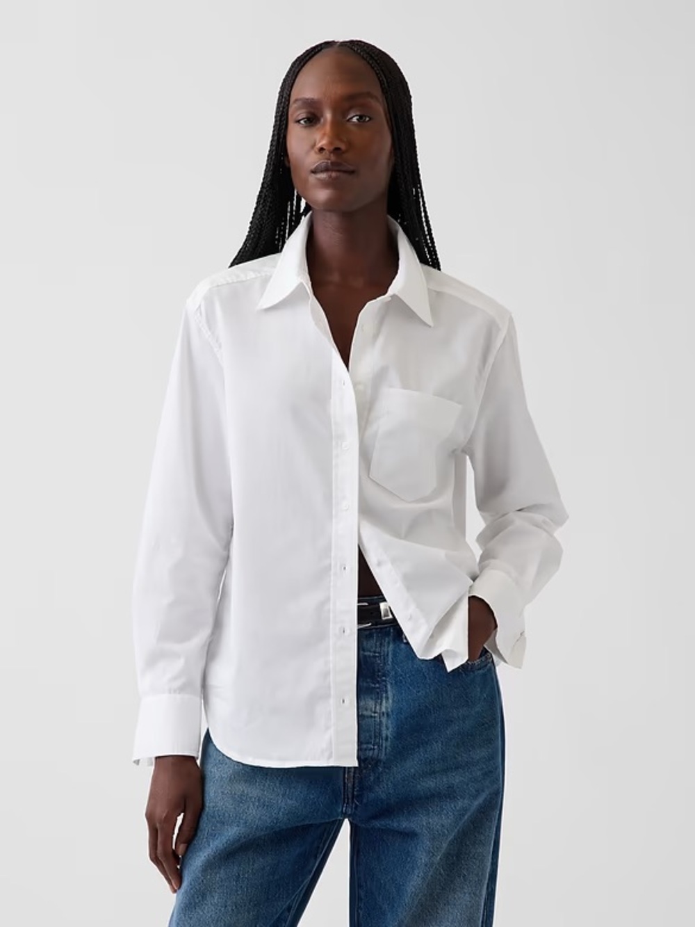 GAP Women’s Perfect Shirt Poplin Button-Up 100% Cotton White Size S